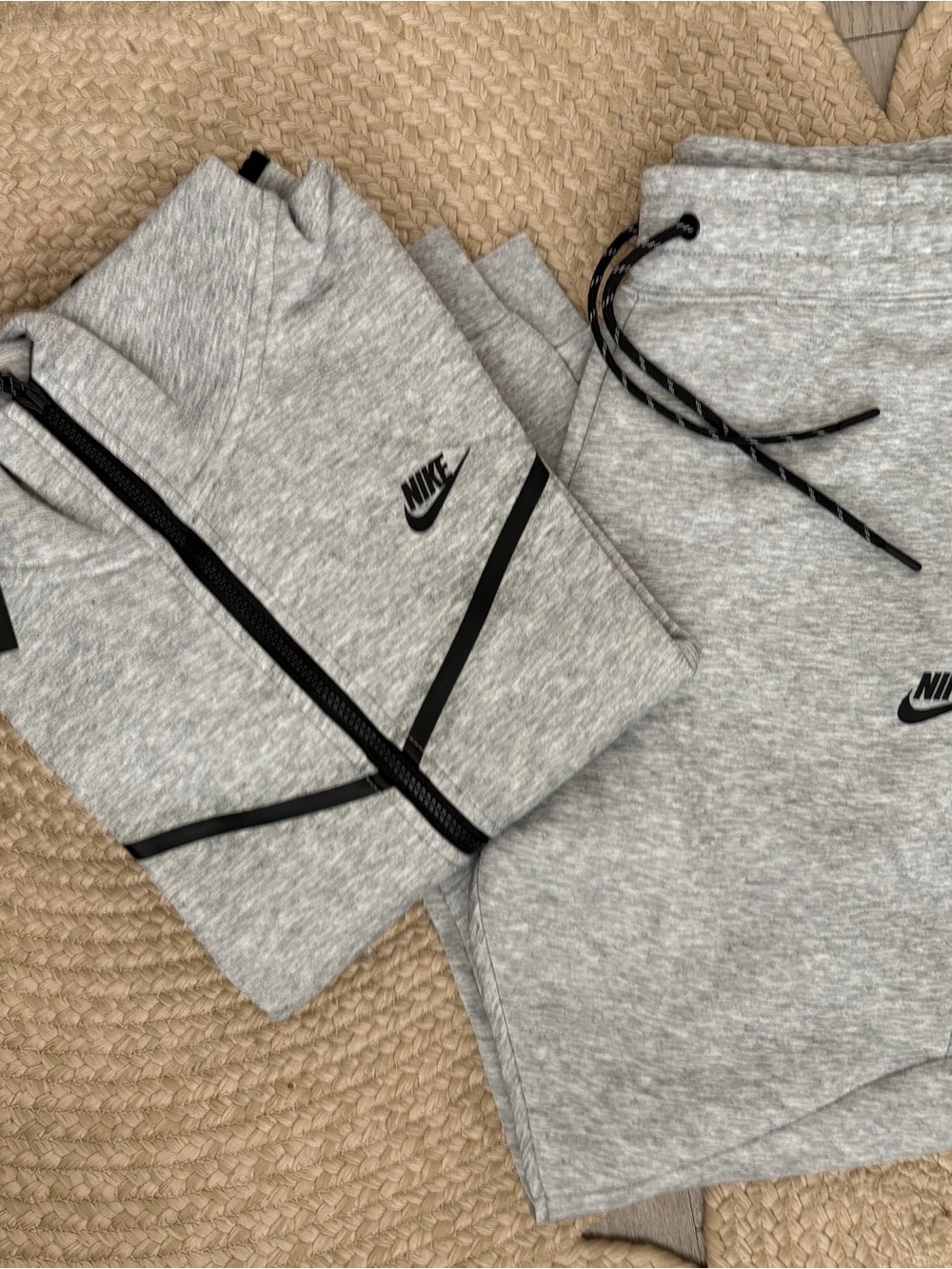 Nike Grey Heather Zip Hoodie and Sweatpants Set with Black Accents
